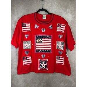 NWT VTG 90s India Ink T-Shirt Womens OSFA Red Americana Hand Painted Flag Star